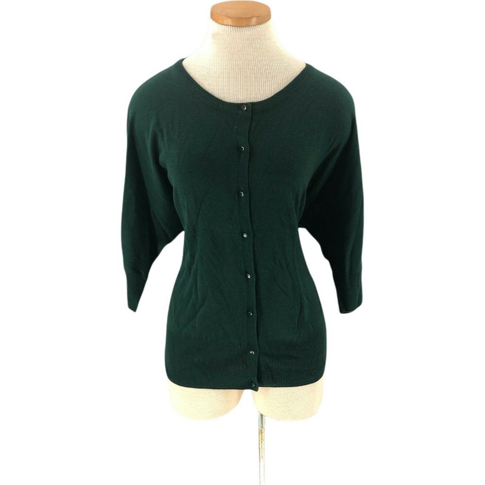 New York & Company Womens Sweater Extra Large Green Cardigan Emerald Button NEW